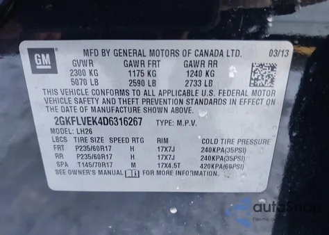 2013 GMC Terrain Slt-1 from USA, damaged, VIN 2GKFLVEK4D6316267